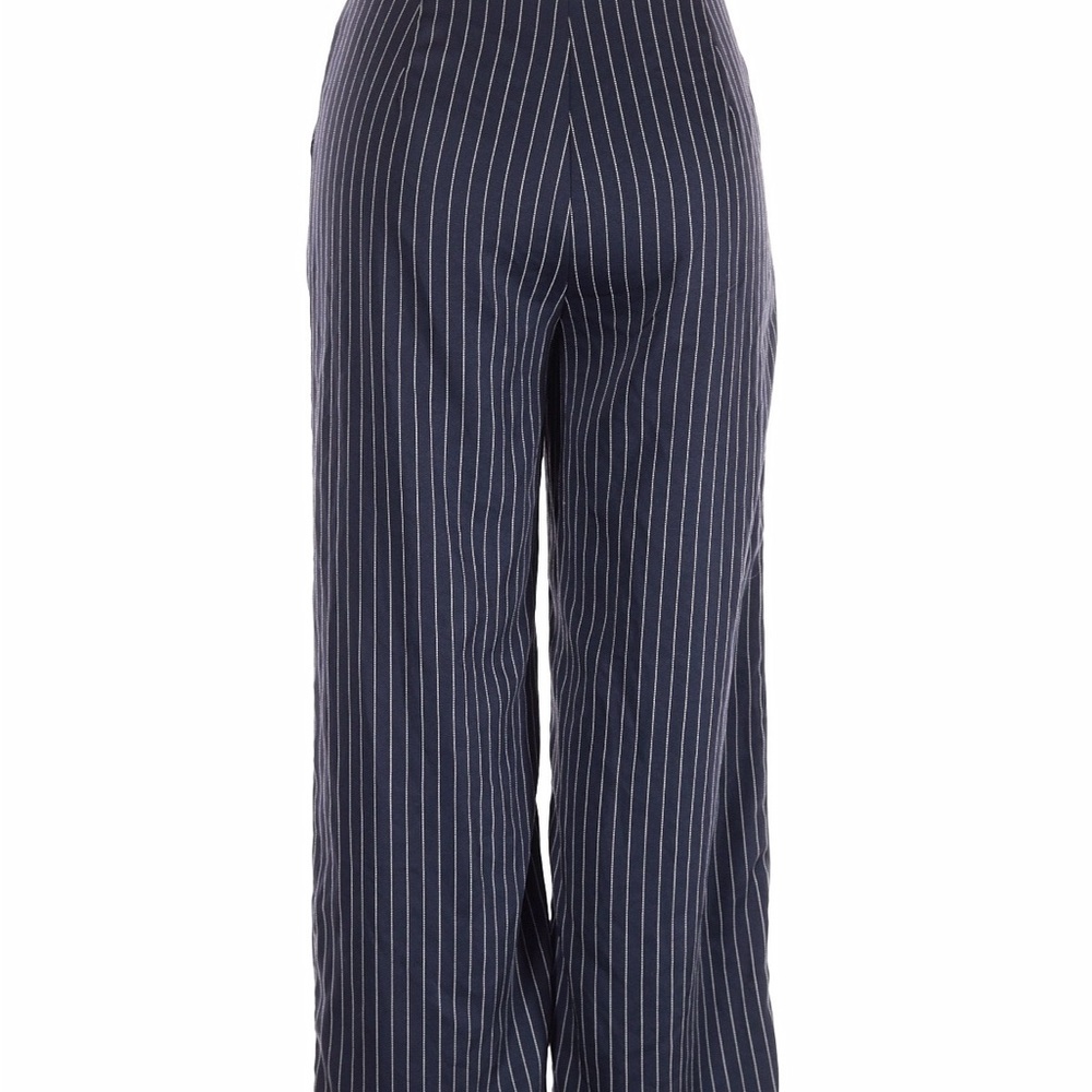 Pinstripe Wide Leg Trousers in Navy - Picture 3 of 8
